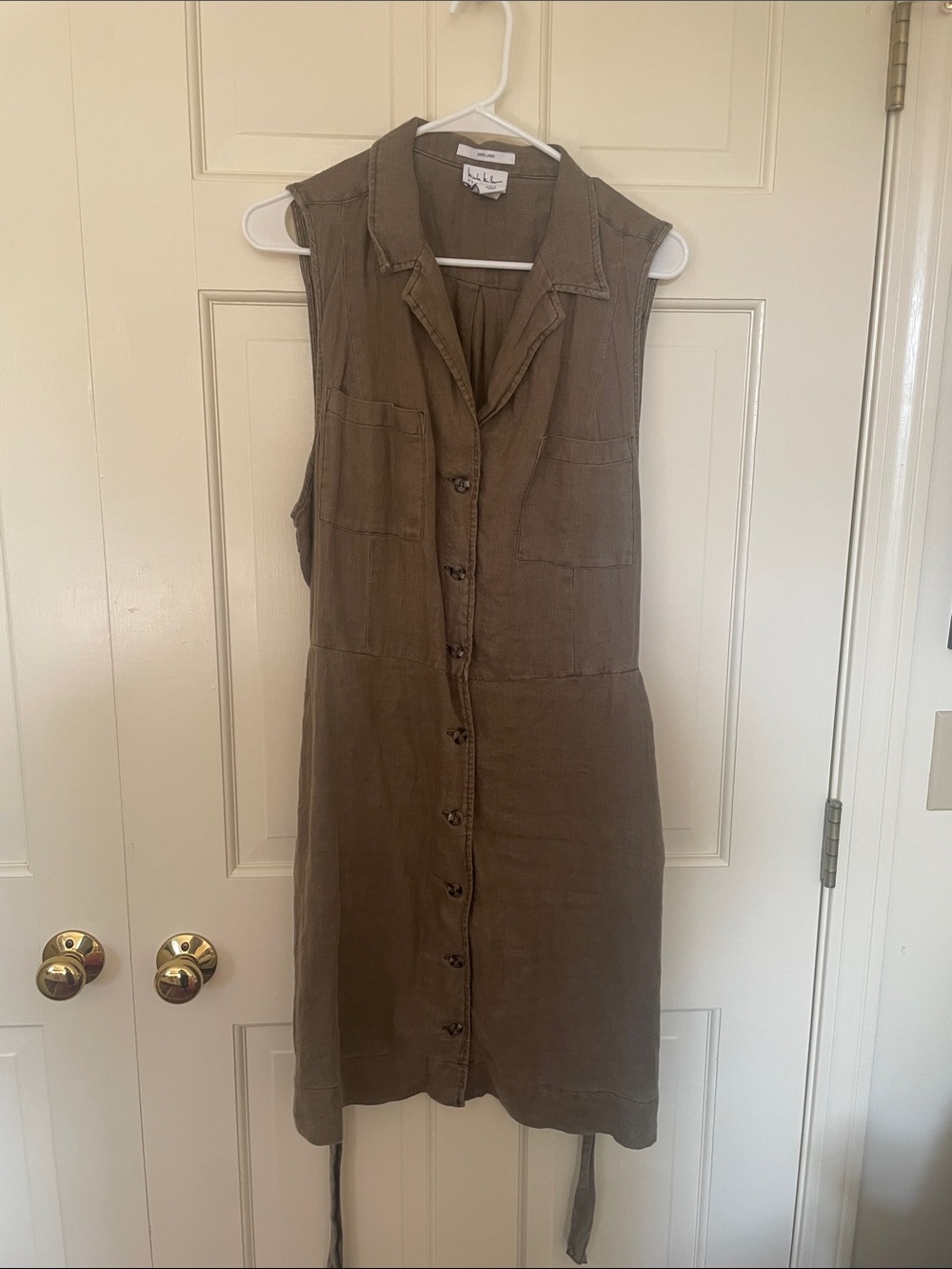 Sleeveless Button-Front Midi Dress in Olive by Nicole Miller